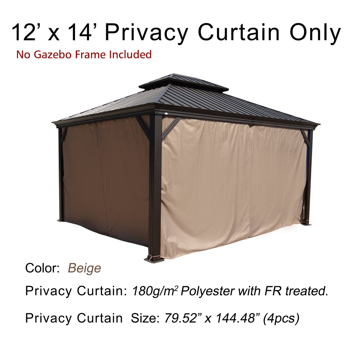 Kozyard Gazebo Privacy Curtain Outdoor Waterproof Sidewall for Hardtop Gazebo, OEM Replacement for Patio Gazebo Curtains for Alexander, Caesar, Rosana and Apollo Model (12ft x 14ft, Brown) Kozyard