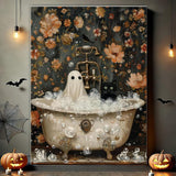 Halloween Paint by Numbers Kit for Adults Beginner-Funny Bathing Ghost and Black Cat Adult Paint by Number Kits on Canvas,Retro Horror DIY Acrylic Painting by Numbers for Gift Home Decor(16x20inch) Arttoplus