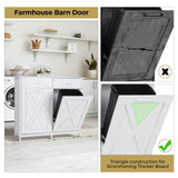 Arlopu Dual Tilt Out Trash Cabinet, 10X2 Gallon Pet Proof Kitchen Pull Out Hidden Garbage Can Cabinet, Freestand Wooden Laundry Sorter Cabinet, W/Drawer, Barn Door, for Home, Living (White) Arlopu