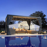 MELLCOM Louvered Pergola 10x12, Aluminum Pergola with Adjustable Louvered Roof, Outdoor Small Pergola with Waterproof Curtains and Nets, Gray MELLCOM