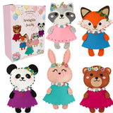 Cymbana Kid Sewing Craft Kit to Make a Friend for Beginner Felt Craft Learn to Sew, Panda Fox Bunny Raccoon Bear 5 Animals Cymbana