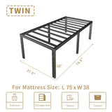 HOBINCHE 18 Inch Metal Twin Bed Frame No Box Spring Needed - Easy Assembly Heavy Duty Noise Free Narrow Bedframes - Single Black Basic Steel Slats Platform with Storage HOBINCHE