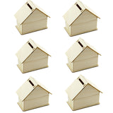 alfyng 6 Pcs DIY Wooden Piggy Bank, Unfinished DIY House Coin Bank, Paint and Decorate Assembly House Craft Kits, Fun Unfinished Art Craft Creative Gifts (4.1"x4.1"x2.2") alfyng