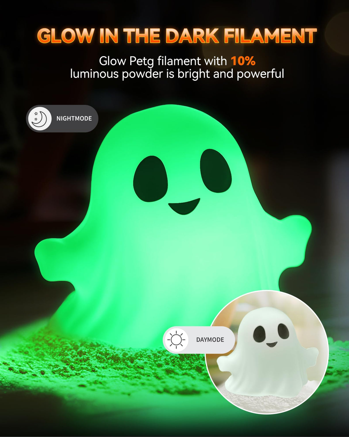 TECBEARS Glow in The Dark Petg Filament，Neatly Wound 3D Printer Filament Bundle，250g/Spool, 8 Packs (2 Spool of Black Petg and 6 Spool of Glowing Blue/Green/Red/Yellow) TECBEARS