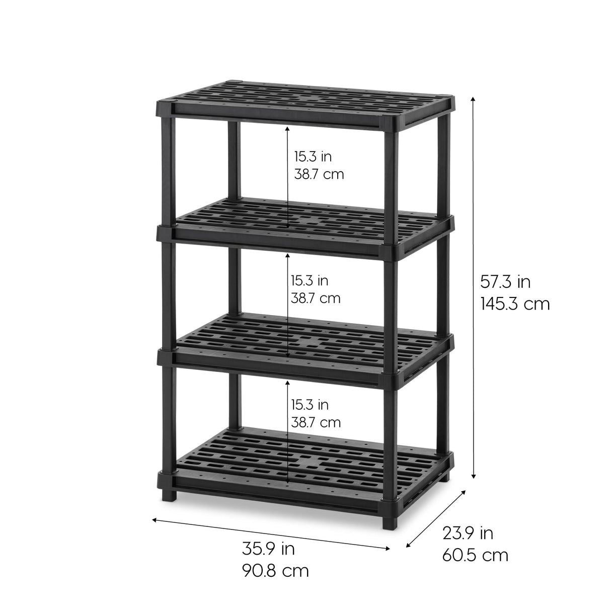 IRIS USA 4-Shelf Extra Heavy Duty Deep Plastic Storage Shelves, 800lb Capacity, 57" H x 36" W x 24" D, Large Modular Shelving Unit Storage Organizer for Garage, Home, Warehouse & Gym, Rack - Black Iris Ohyama