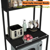 Furniouse 5-Tier Kitchen Bakers Rack with Power Outlet, Industrial Microwave Oven Stand with Storage, Kitchen Storage Shelf with Cabinet, Coffee cart, Standing Kitchen Storage Rack (Black) Furniouse