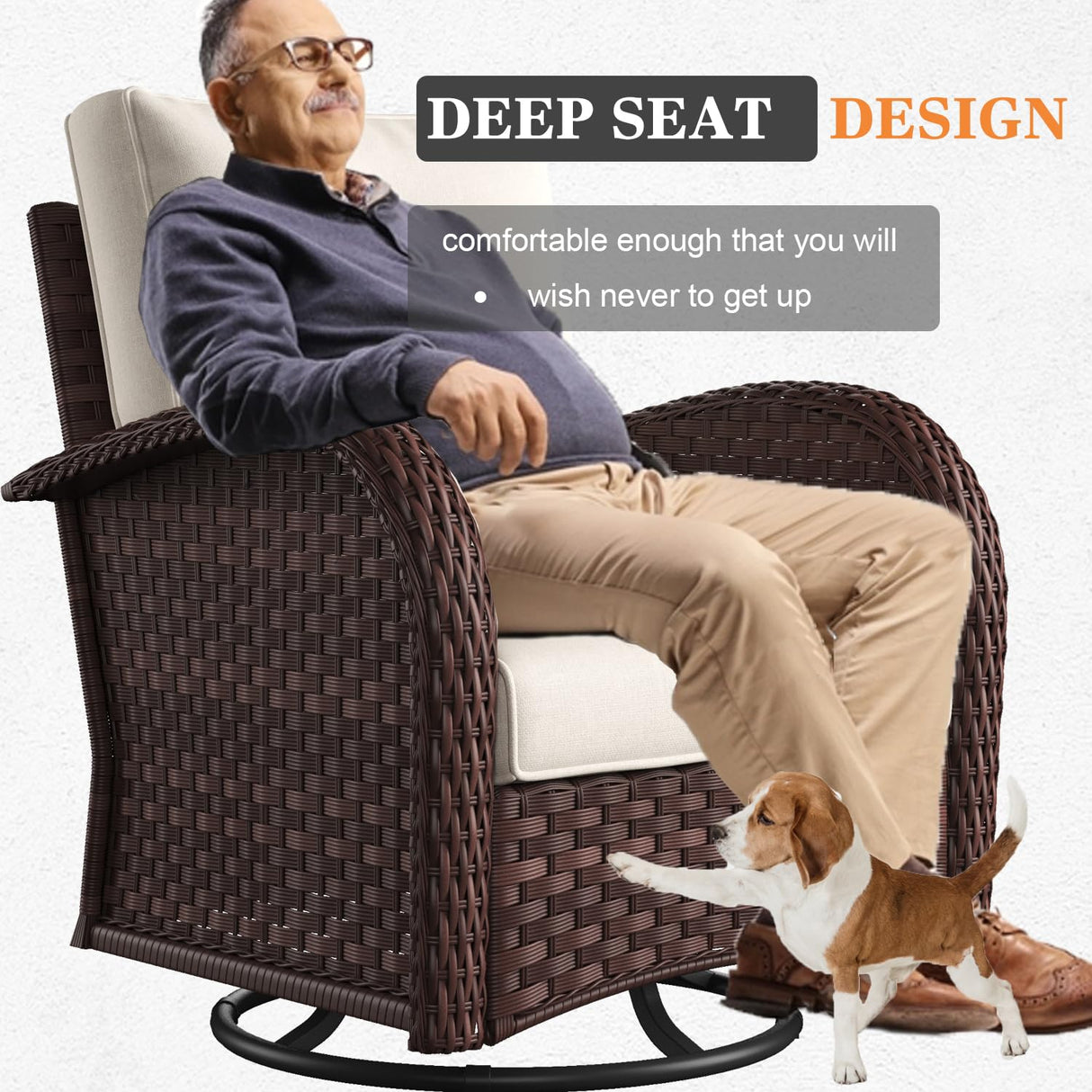 Vakollia 9 Pieces Patio Furniture Sets, Wicker Rattan High Back Outdoor Swivel Rocking Chairs Set with 3-Seat Couch, Ottomans and Side Table Vakollia