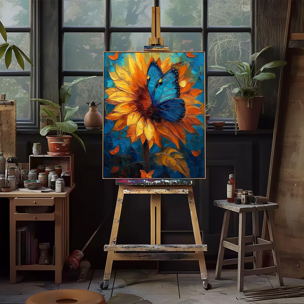 Natuyalo Paint by Number Kits for Adults Paint by Numbers for Adults Beginner, DIY Paint by Numbers for Ideal Gift Home Wall Decor (Butterfly on Sunflower, 16x20 Inch) Natuyalo