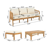 Merax 3-Pieces Outdoor Acacia Wood Patio Conversation Set, Outdoor Furniture Set with Coffee Table, Patio Sectional Sofa Set with Soft Cushion for Garden, Backyard, Balcony, Teak & Beige Merax