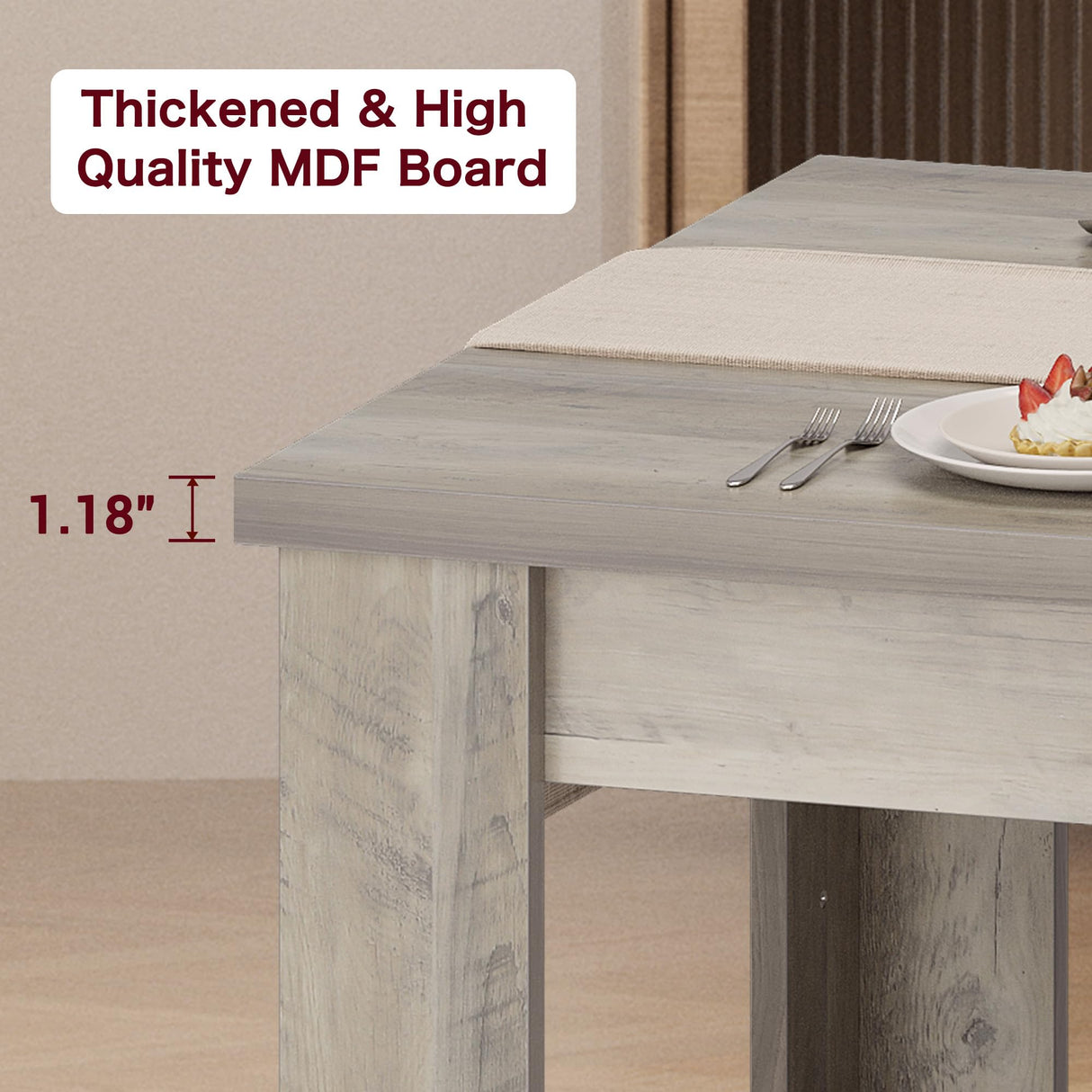 GarveeHome 63 in Dining Table for 4-6, Farmhouse Dinner Kitchen Table for 4 with Large Tabletop, Rectangular Wood Dining Room Table for Kitchen, Living Room, Easy Assembly, Retro Gray GarveeHome