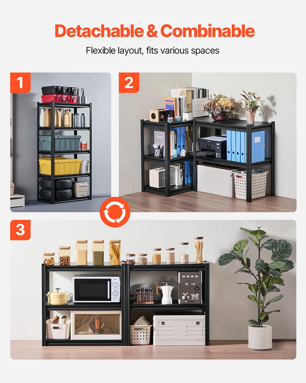 VEVOR Storage Shelves, 2000 lbs, 5 Tier Garage Storage Shelving, 16" D x 32" W x 63" H Adjustable Metal Shelves for Garage Shelves Utility Rack Shelf, Ideal for Kitchen, Warehouse, Basement, Black VEVOR