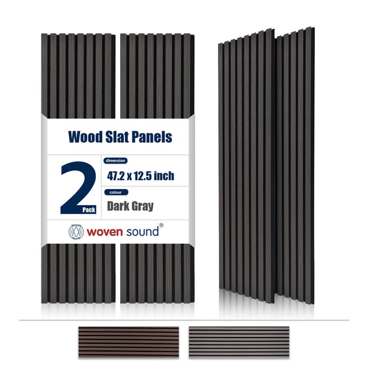 Wood Slat Panels, Interior Wall Decor Easy Installation, Soundproof Slatted Wall Panels 3D Acoustic Decoration for Office, Meeting Room, Café, Bars, Restaurant & Home, Deep Gray 2 Pcs 47.2×12 - WoodArtSupply