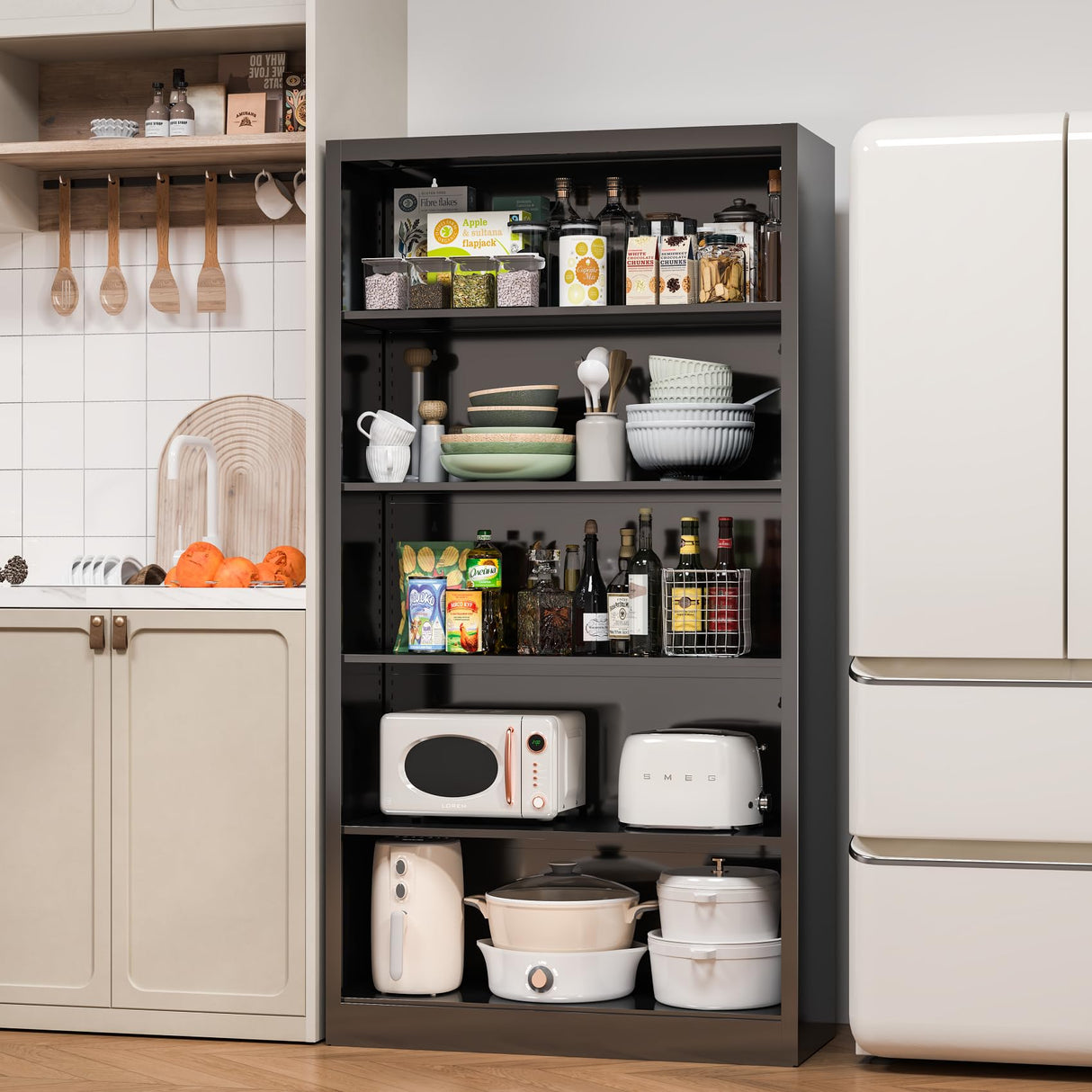 RGGCABINET 5 Tier Metal Bookshelf, 66" Tall Bookcase, Adjustable Book Shelves, Modern Black Book Shelf Storage Shelves for Bedroom, Living Room, Office, Library, Classroom, School RGGCABINET