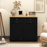 SILKYDRY Tilt-Out Trash Cabinet & Kitchen Island with Adjustable Shelf and Drawers - Black SILKYDRY