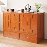 ADOWORE Queen Murphy Bed, Murphy Cabinet Bed with Built-in USB Charging Station & Large Storage Drawers, Horizontal Murphy Bed Wood Murphy Chest Bed for Bedroom, Maroon ADOWORE