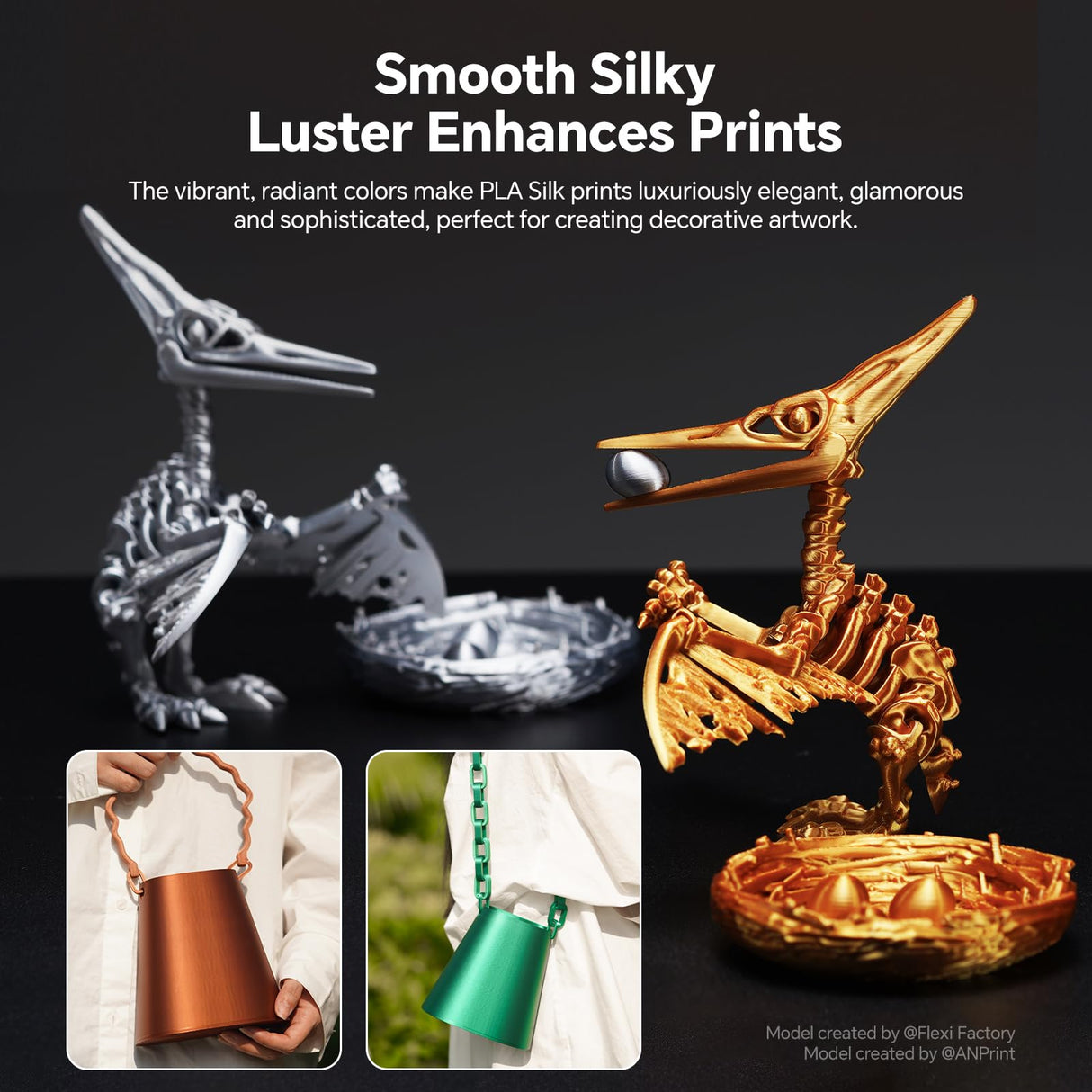 ANYCUBIC Silk Filament, Clog-Free Shiny 3D Printer PLA Filament 1.75mm Dimensional Accuracy +/- 0.02mm, 1KG Reusable Spool (2.2 lbs), Silk Gold ANYCUBIC