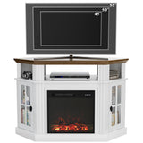 Flamaker Fireplace Corner TV Stand for TVs up to 55 Inch, Entertainment Center with 18" Fireplace, TV Console Table with Glass Door Storage Cabinet and Open Shelf (White) Flamaker