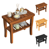 Teak Wood Shower Bench Stool with Storage Shelf, Wooden Waterproof Bathroom Spa Bathing Teak Shower Stool with Non-Slip Feet Gadget 2024 for Indoor or Outdoor Shower Chair Seat Organizer Greenual