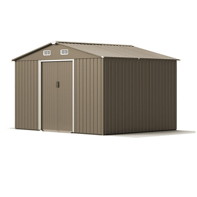 Gotland 10FT x 8FT Metal Storage Shed, Outdoor Storage Shed with Lockable Slide Doors & 2 Windows, Utility and Tool Shed with Slooping Roof for Garden, Backyard, Patio, Lawn