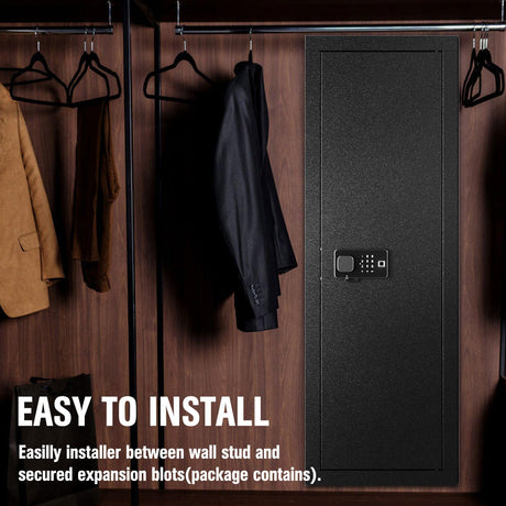 Bonusall 53" Wall Gun Safes Between Stud with Fingerprint Lock,Assembled Shotgun Safe with 3 Removable Shelf,4 Wall Gun Cabinets for Rifles and Pistols with Adjustable Racks (Black) Bonusall