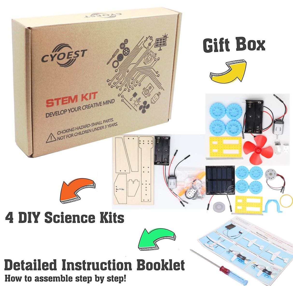4 in 1 Solar Power & Electric Motor STEM Kits,Science Experiment Projects for Kids Beginners,Electronic Assembly Solar Powered Toy Kit,DIY Educational Engineering Experiments for Boys and Girls CYOEST