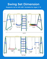 SPORTSWIN 6in1 Outdoor Metal Swing Sets for Backyard for Kids with Heavy Duty Frame (Green) SPORTSWIN