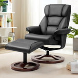 AVAWING Swivel Recliner Chair with Ottoman, Adjustable Faux Leather Lounge Chair, Reclining Chair and Ottoman with Wood Base for Living Room & Bedroom, Black AVAWING