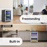 Weili 20 Inch Built in Beverage Refrigerator with Lock, Under Counter or Freestanding 120 Can Soda Beer Drink Cooler Fridge with Stainless Steel and Glass Door Weili