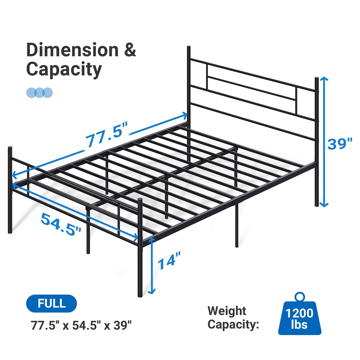 Avenco Metal Platform Full Size Bed Frame with Classical Headboard Footboard, 14 Inch Bed-Frame, Adequate Under Bed Storage, Strong Metal Slats Support, Mattress Foundation, No Box Spring Needed Avenco