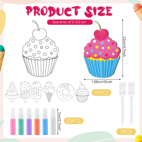 VercanMonth 30 Sets Sand Art Kit Crafts for Kids 30 Sand Art Pictures with 23 Colored Sands DIY Sweet Treat Craft Paintings with Brushes for Children DIY Arts Educational Learning Activity VercanMonth