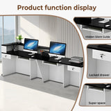 Huariifowm Modern Reception Desk Counter with with Counter & Lockable Srotage Drawers Office Wooden Front Desk with Keyboard Holder for Office (Pure White+Black/Left, 87" L*24" W*39" H) Huariifowm