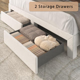Incyneva Upholstered King Bed Frame with LED Headboard and Storage Drawer, Velvet Platform Bed Frame King Size with Charging Station, Adjustable Headboard, No Box Spring Needed, Off White Incyneva