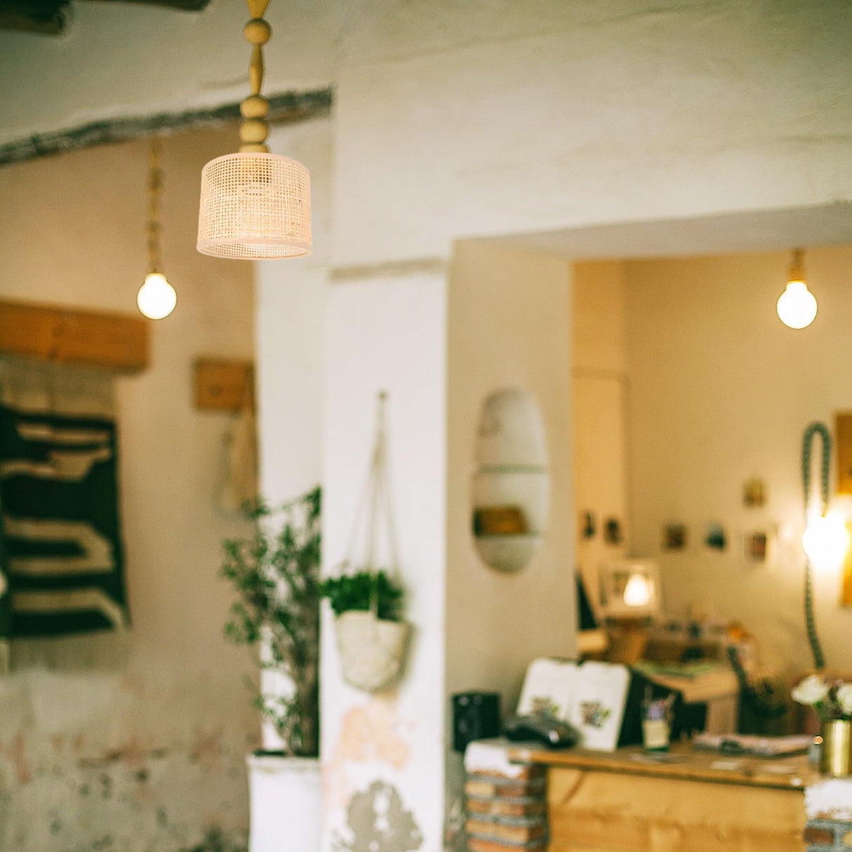 Baluue Rattan lampshade Drum lamp Shades Rattan Light Fixture Wicker lampshade Bedside lampshade lamp Victorian lamp Shade Hand Woven Rattan lamp Cover e27 Hanging Light kit Baluue