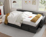 Ucloveria Sectional Sofa Couch, 87" Sleeper Sofa Bed with Reversible Storage Chaise Pull Out Couch for Living Room | Side Pocket | Charging Station | Removable Backrest | Linen Fabric, Dark Grey Ucloveria