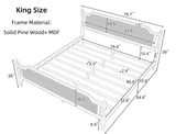 Merax King Bed Frame with Rattan Headboard and Footboard, Traditional Style Solid Pine Wood Platform, No Box Spring Needed, Walnut Merax
