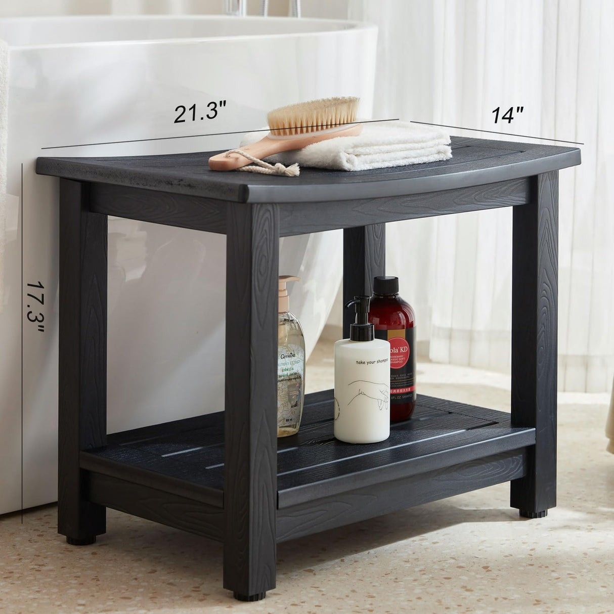 Shower Stool for Inside Shower Waterproof, Poly Lumber Shower Bench Seat for Shaving Legs, Plastic Chair Seat for Shower, Shower Foot Rest with Adjustable Feet, Non-Slip, Black KaimuBench