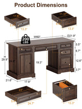 Vipbear 60" Farmhouse Executive Office Desk with Drawers and File Cabinet, Embossed Texture Wood Home Office Desk, Rustic Computer Desk, Workspace for Work Study Writing, Dark Brown Vipbear