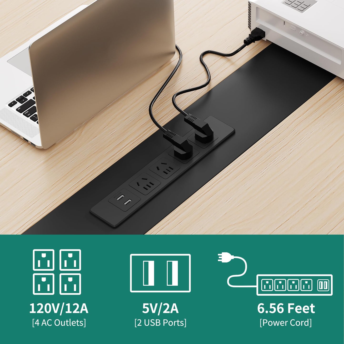 DWVO 8FT Conference Table, 94.5" Boat Shaped Meeting Table with Power Outlets & Rectangle Grommet, Modern Seminar Table for Office Conference Room, Boardroom Desk - WoodArtSupply