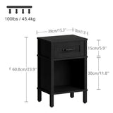 Farmhouse Nightstand with Drawer, Wood Bedside Table with Open Shelf, Modern Bedside Cabinet for Bedroom, Small End Table, Side Tables with Storage Shelf for Bedroom Black LET512B YAUKTAK