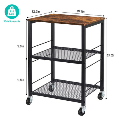 YBING Printer Stand Industrial Printer Cart with Wheels Printer Table with Storage 3-Tier Printer Rolling Holder with Shelves Wood Mobile Printer Stand Rack for Home Office Rustic Brown - WoodArtSupply