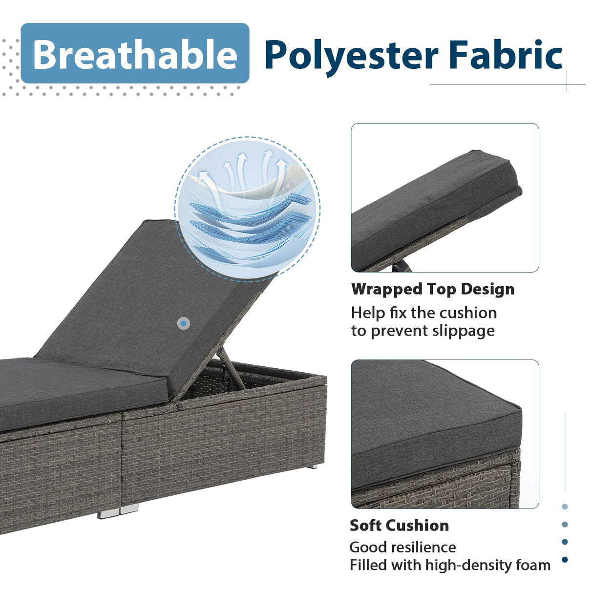 JOIVI Outdoor Patio Chaise Lounge Chairs Set of 2, PE Wicker Patio Pool Lounge Chairs Furniture Set of 2, Pool Lounger Gray Rattan Adjustable Backrest with Removable Dark Gray Cushion JOIVI