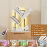 Qupui Tree Bookshelf with LED Lights, 3 Tier Floor Standing Bookcase, Classical Corner Shelf Kids Bookshelf, Tall Wood Book Storage for Bedroom, Living Room, Home Office, White Qupui