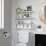 WOPITUES Floating Shelves for Wall 24 inch with Cube Shelf, Wall Shelves with Metal Rail for Bathroom Decor, Bathroom Organizers and Storage, Over Toilet Shelves, Toilet Paper-White WOPITUES
