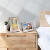 Golden State Art, 5x7 Picture Frame - Country Wood Grain Style - Tabletop Display, Back Hangers for Wall Display - Great for Photos, Gift, Pictures, Wedding, Portraits (2 Pack, White) Golden State Art