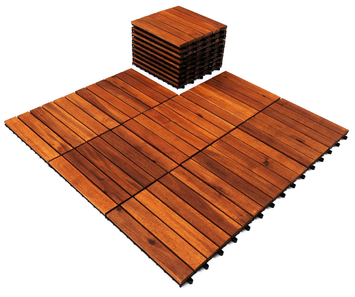 YAMAZING 12”x12” Solid Wood Interlocking Flooring Tiles (Pack of 9), Acacia Hardwood Deck Tiles,Floor Tiles for Both Indoor & Outdoor Use, Waterproof All Weather, 6 Slat (9 Sq Ft)) - WoodArtSupply