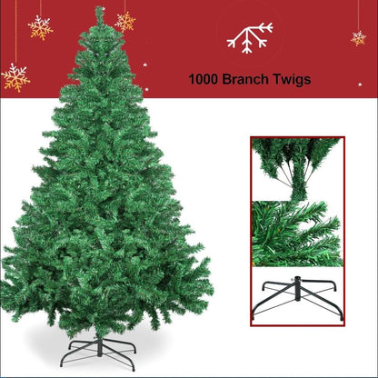 7ft Premium Artificial Christmas Tree Stand Pine Tree with 1000 PVC Branch Tips, Metal Hinges and Foldable Metal Base Full Hinged Spruce for Home Office Holiday Party Indoor Outdoor (Green)