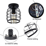 Create For Life® Industrial Vintage Flush Mount Ceiling Light,Rustic Metal Cage Pendant Lighting Lamp Fixture for Hallway Stairway Kitchen Garage, E26, Black Painting Finish Create For Life