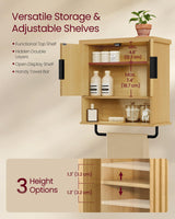 VASAGLE MAXE Collection - Bathroom Cabinet Wall Mounted, Over Toilet Hanging Cabinet with Adjustable Shelf, Towel Bar, Fluted Doors, 7.9 x 17.7 x 24 Inches, Transitional, Oak Beige UBBK137Y01S VASAGLE