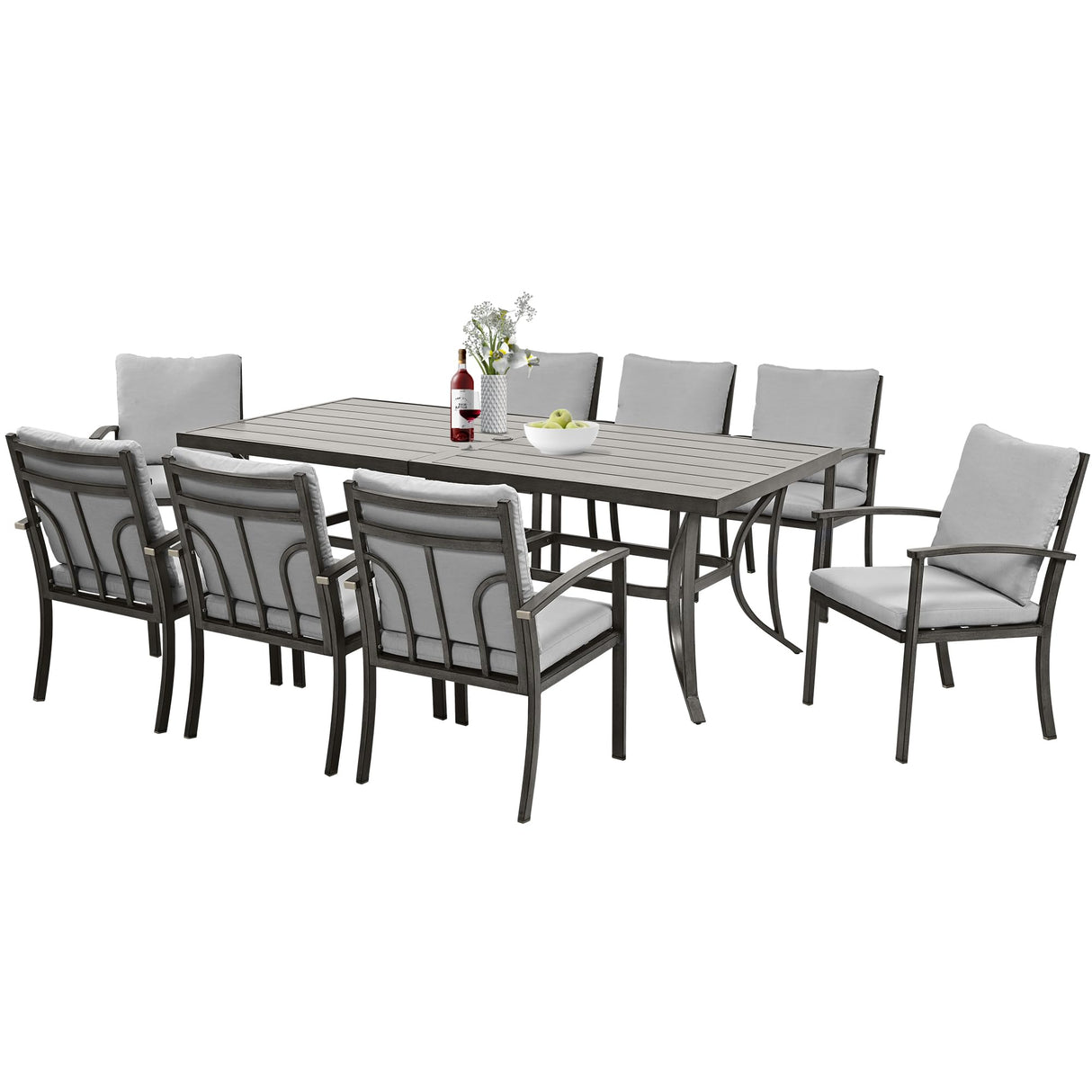HAPPATIO 9-Piece Patio Dining Set - All Aluminum Table and Chairs for 8, Includes Rectangular Table and 8 Chairs with Cushions, Lawn, Garden HAPPATIO
