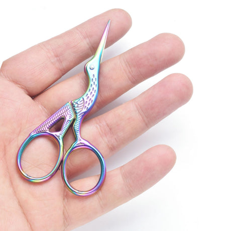 Stork 3.6 Inch Sewing Embroidery Scissors with Artificial Leather Cover - Stainless Steel Vintage Embroidery Scissors for Needlework, Manual Sewing Handicraft (Rainbow) Highsoner Wave